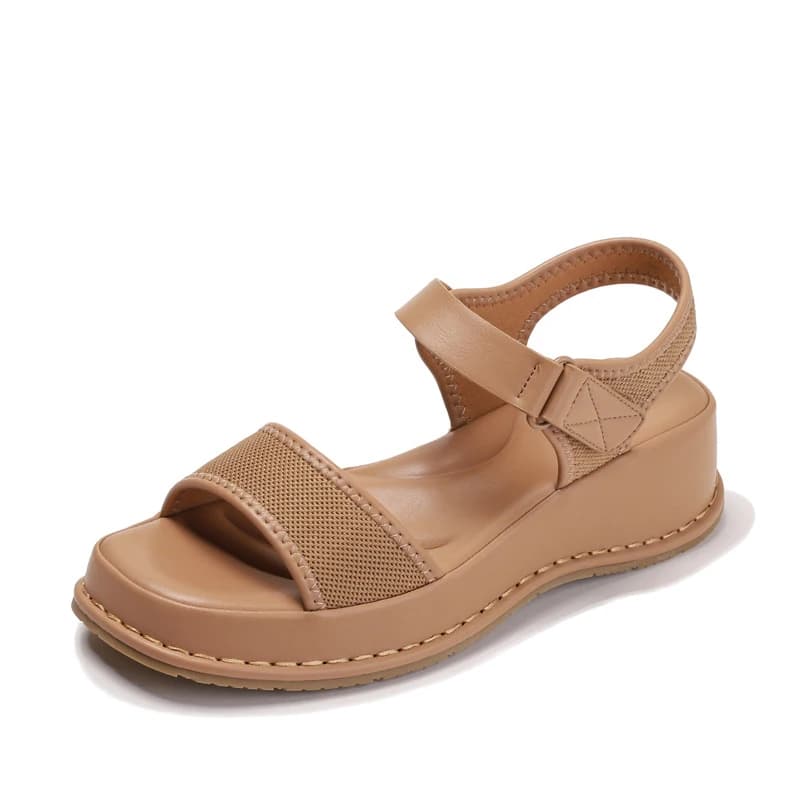 Sandali romani casual alla moda con cinturino singolo in velcro e punta aperta, nuovi sandali estivi versatili con zeppa e suola spessa da donna