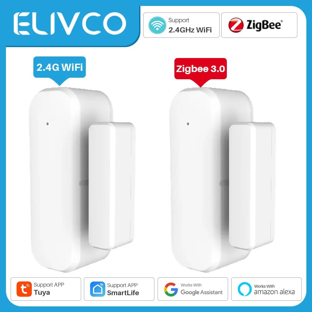 Tuya Smart Door Sensor WiFi/Zigbee Door Window Open Closed Detector Smart Home Security Alarm System Smart Life APP Control