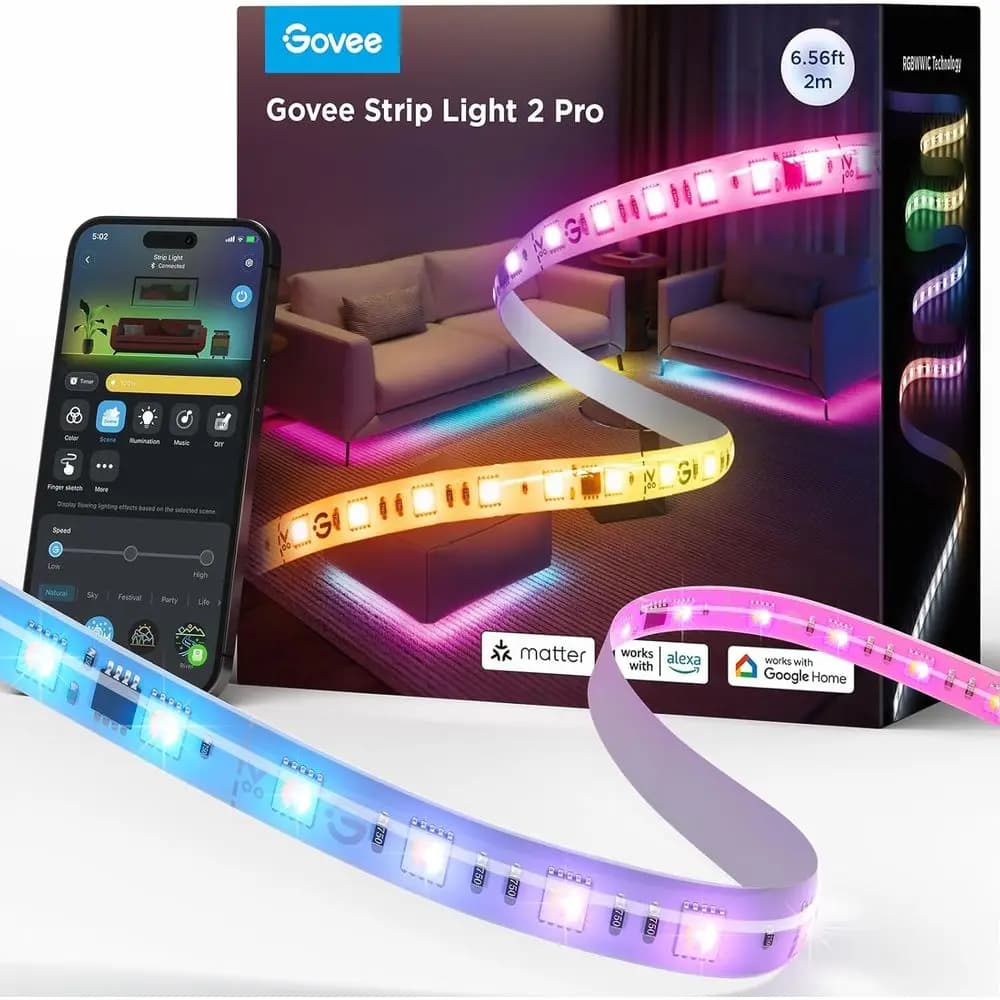 RGBWWIC 2 Pro LED Strip with Matter, 6.56m Intelligent LED Strip Compatible with Alexa and Assistant, LED Light Change Color