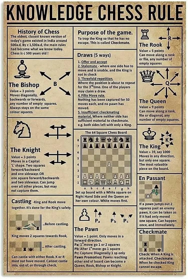 Scacchi Rule Knowledge Poster in metallo Storia del targa in metallo Grotte d'uomo, bar per la casa e impostazioni del pub -, ZJTP28-segno in alluminio