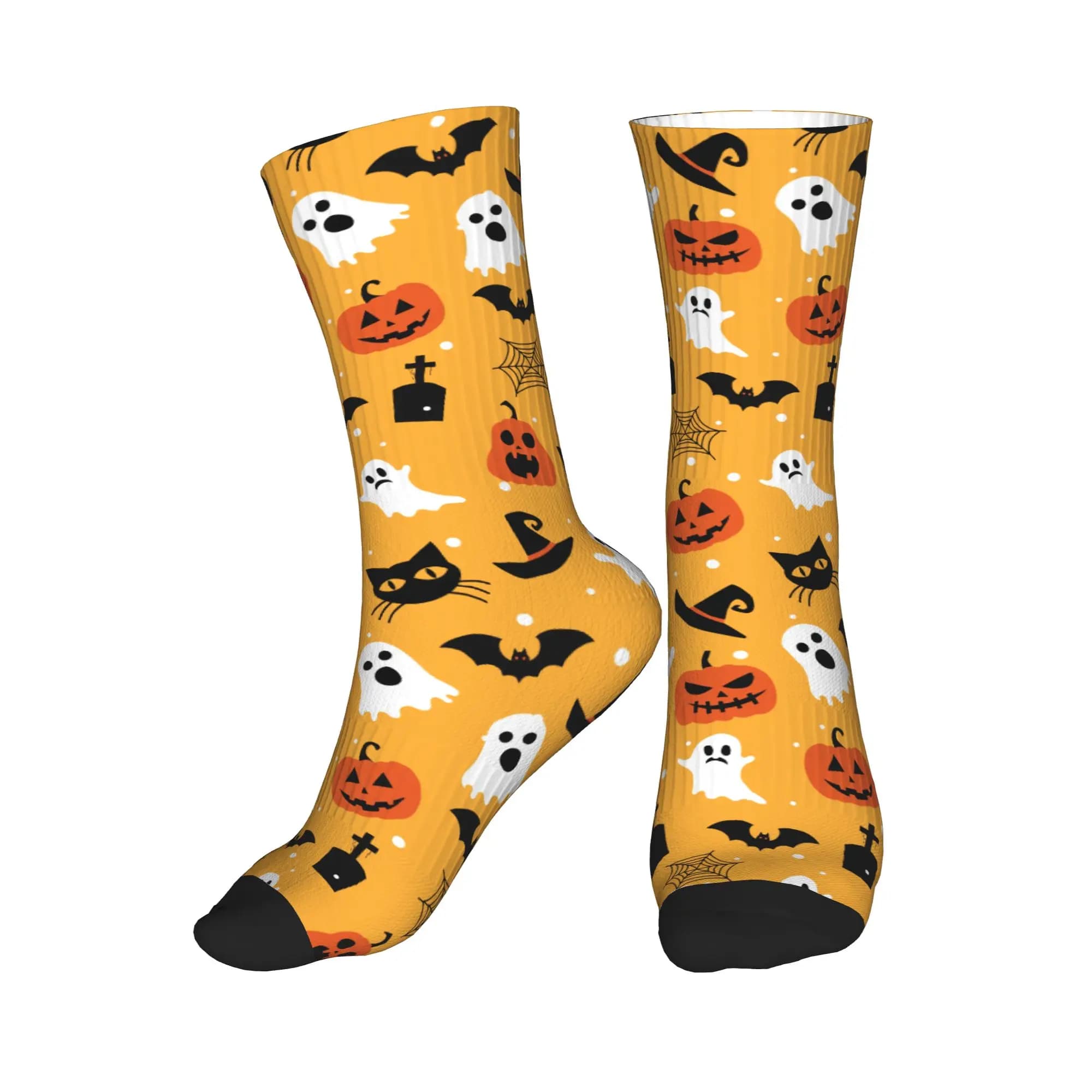 Calzini da uomo Kawaii per Halloween, con stampa 3D di gatti fantasma e zucche, calzini unisex caldi e comodi