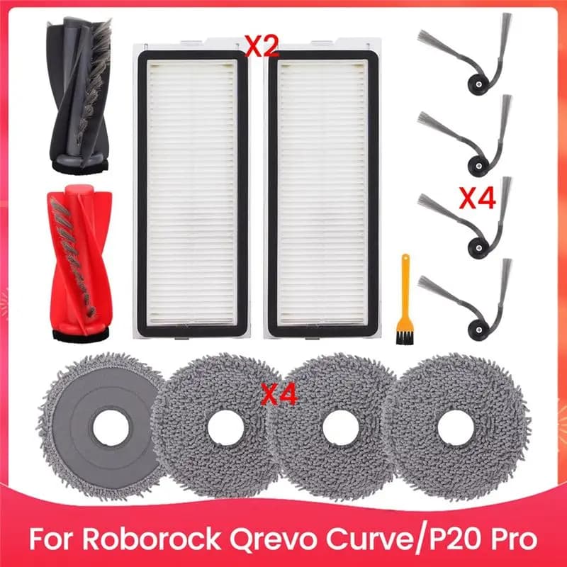 Parti di ricambio ABHZ per robot aspirapolvere Roborock Qrevo Curve/P20 Pro: spazzole principali e laterali, filtri HEPA, panni lavapavimenti
