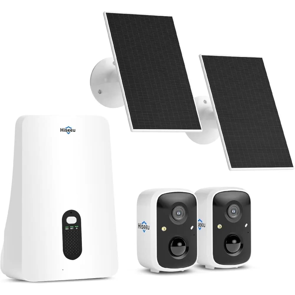 telecamere di sicurezza wireless da esterno, kit da 2 cam, espandibili a 10 canali, nessuna tariffa mensile, ad energia solare, sistema di telecamere di sicurezza domestica w