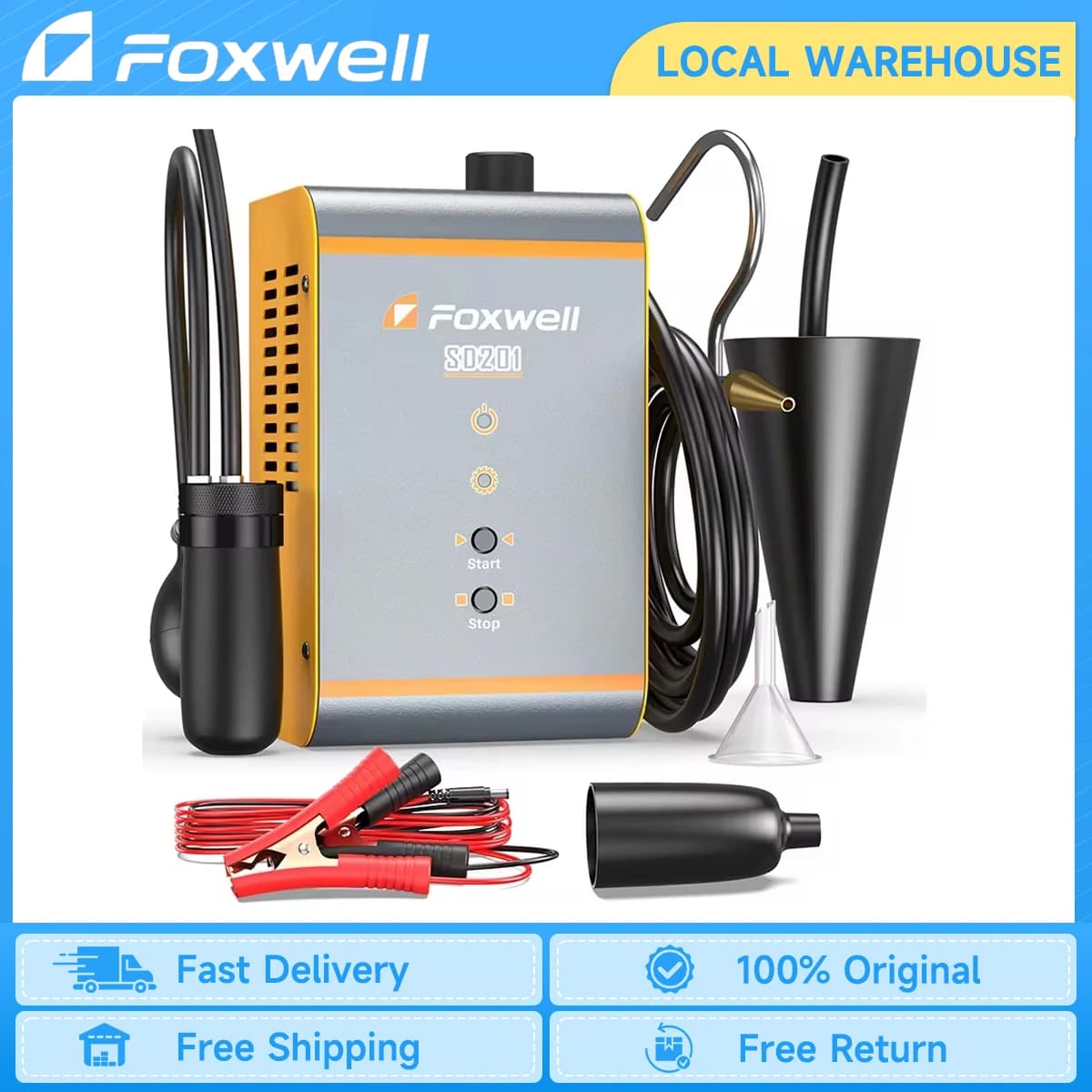 FOXWELL SD201 macchina del fumo dell'automobile pompa dell'aria incorporata EVAP rilevatore di perdite della macchina del fumo sistema di tubi del carburante Tester del fumo di perdite di vuoto
