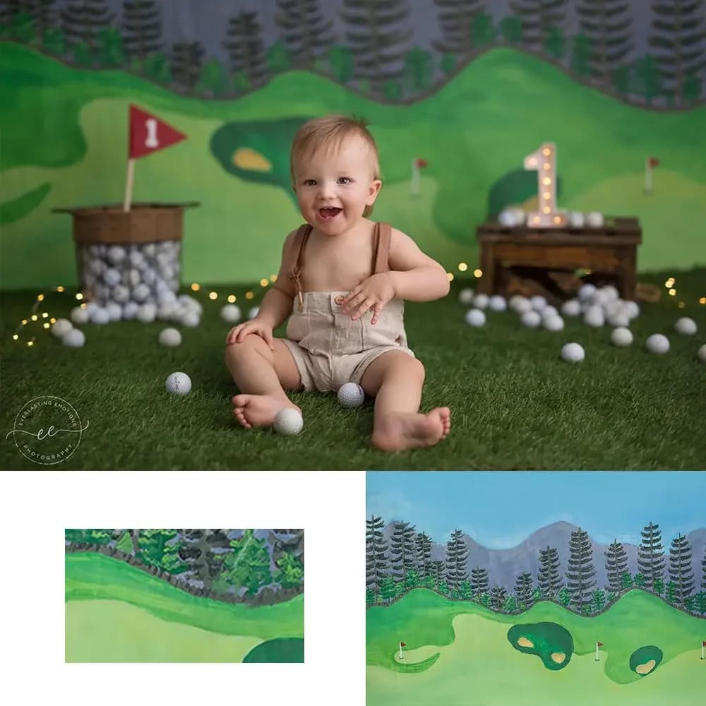 Sfondo Fotografico Tee Time, Campo da Golf, Decorazioni per Foto di Bambini e Adulti, Sfondi per Studio Sportivo