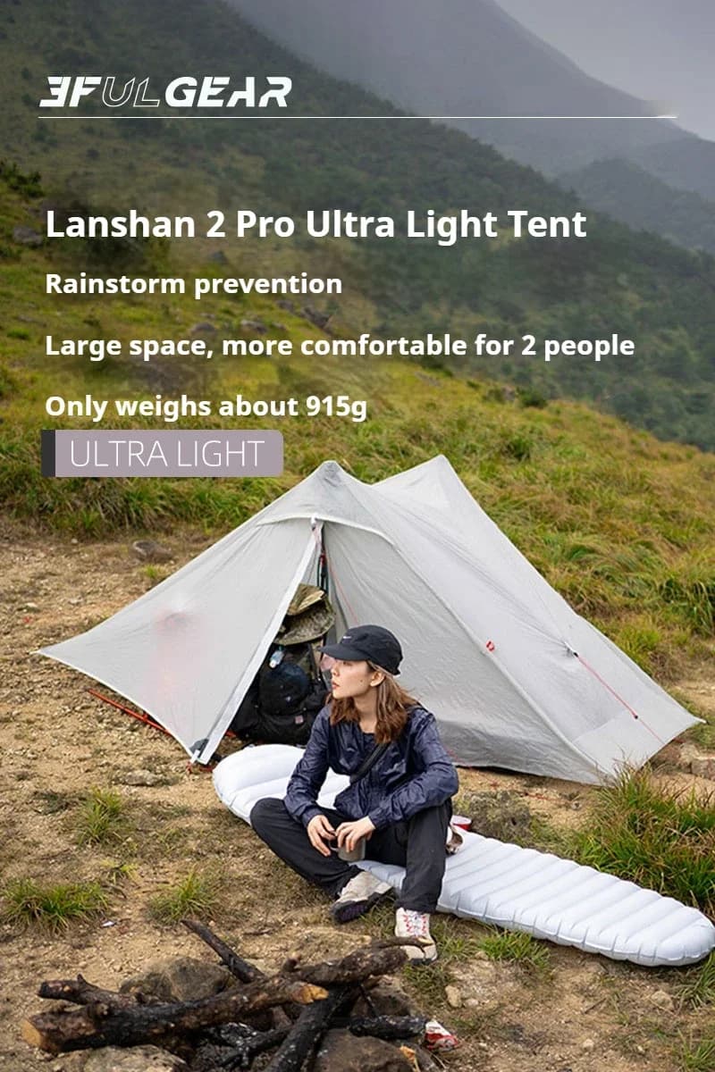 3F UL GEAR Lanshan 2 Pro Tenda 20D Professionale 3/4 Stagione Tenda 2 persone Ultraleggera Senza stelo per Zaino in spalla Escursionismo Campeggio Viaggi