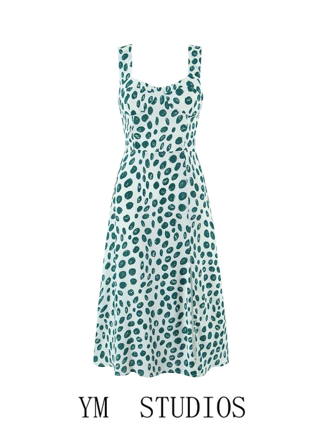 Summer 2026 Women's Polka Dot Print High Slit Sleeveless Waist Cinched Vest Dress French Style A-Line Skirt V-Neck Beach Date...