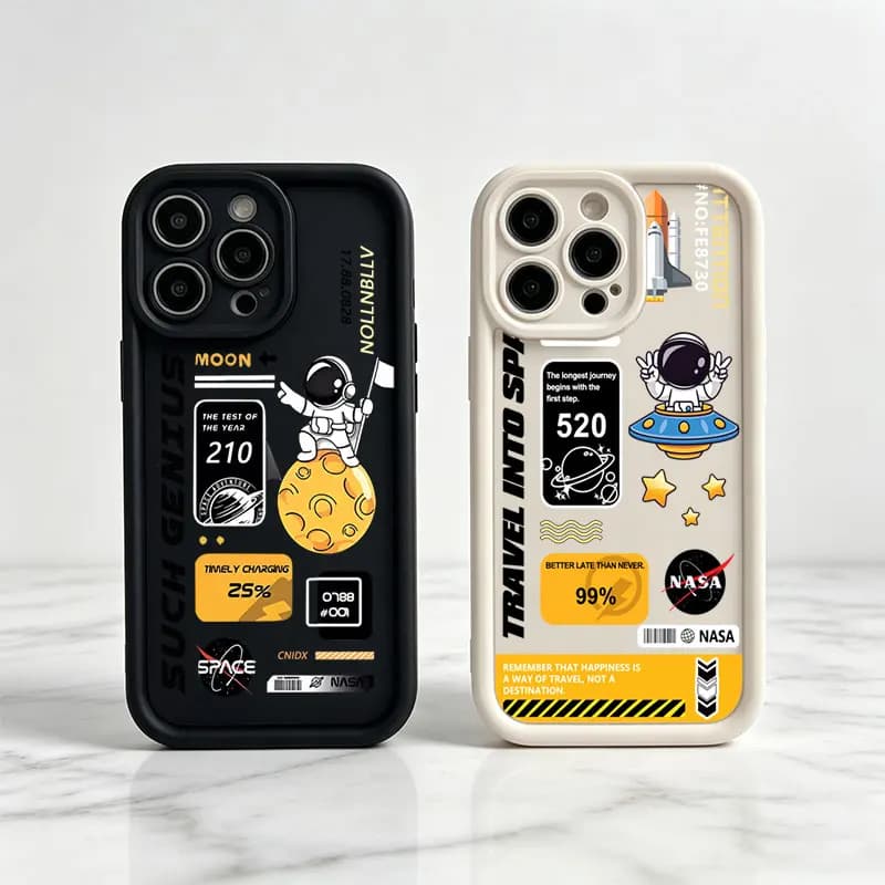 Cute Astronaut Space Shockproof Phone Case For iPhone 17 Air 16E 15 14 Plus 13 12 Mini 11 Pro Max Silicone Cover