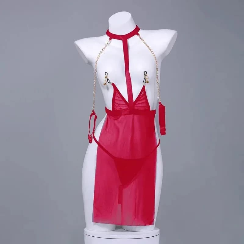 NewWomen maglia trasparente temperamento uniforme catena petto clip abito lingerie pigiama costume outfits2025