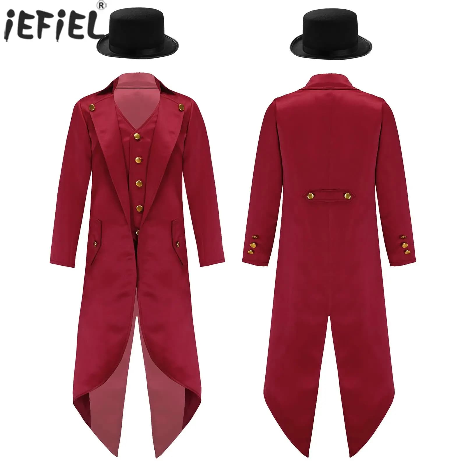 Kids Boys Girls Renaissance Steampunk Tailcoat Halloween Medieval Magician Pirate Vampire Cosplay Costume Victorian Jacket Coat