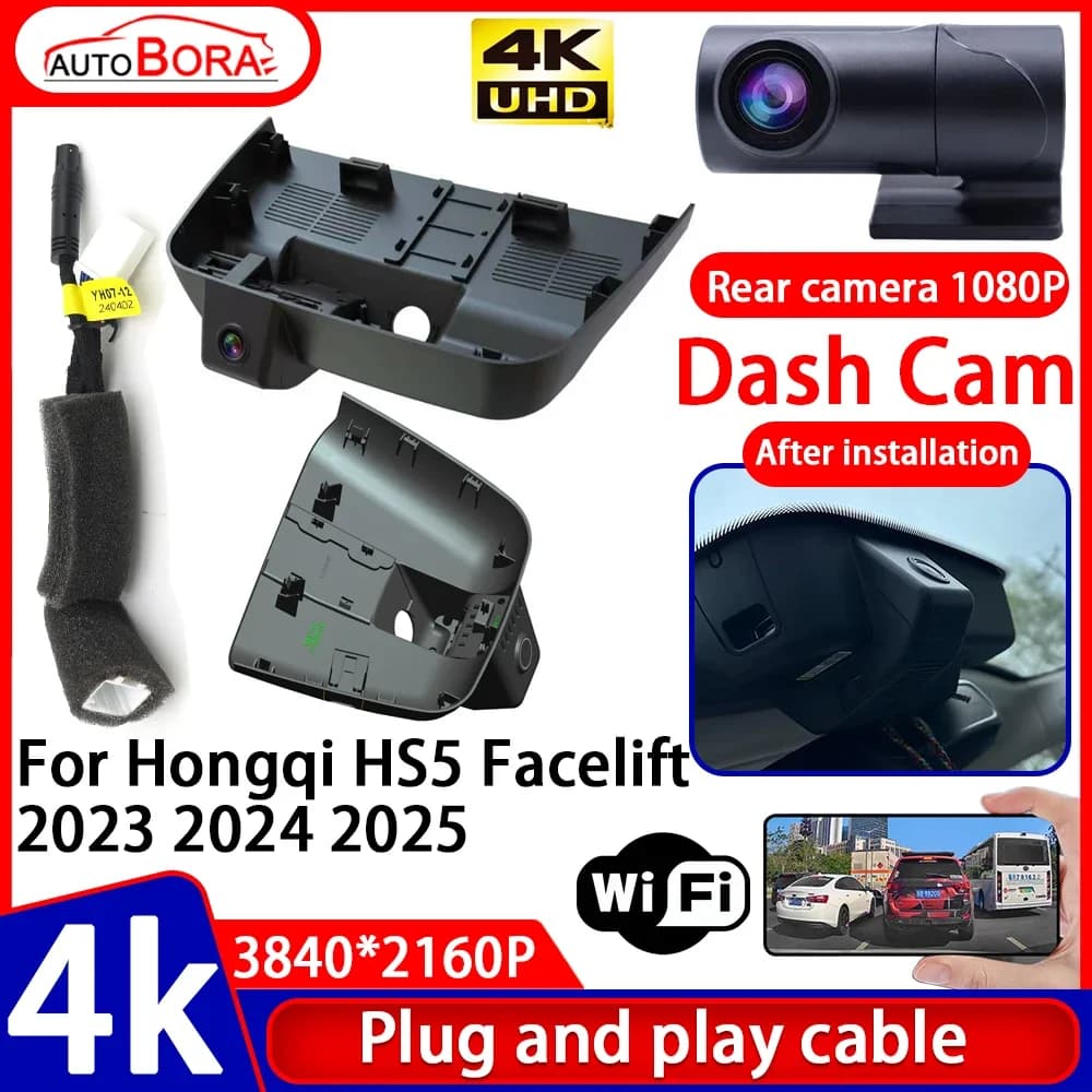 Video recorder ZhuCamX with night vision 4K UHD, Plug and Play, DVR camera for cars, Dash Cam for Hongqi HS5 Facelift 2023 2024 2025