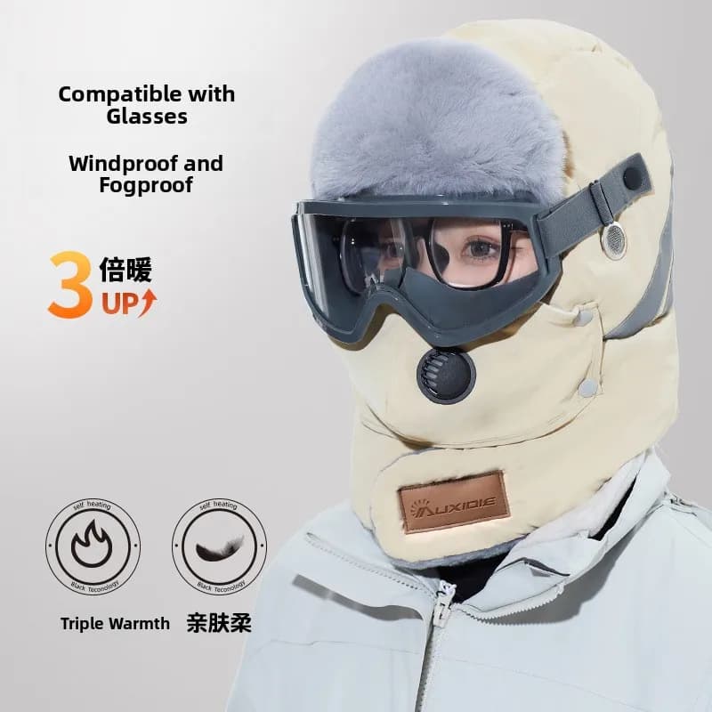 Winter Hat in Pile Thick, Windproof Beret and Raincoat for Cycling, Hot Mask for Face, Trendy Hat Rain and Snow White for Men and Women
