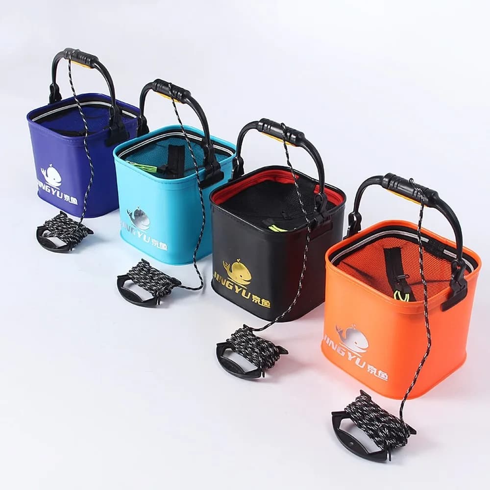 Foldable EVA Fishing Bucket with Net, Square Water Bucket for Anglers, Portable Tackle Gear