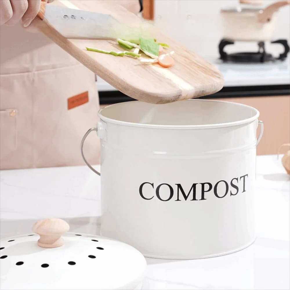 Odorless Kitchen Compost Bucket Large Capacity with Lid Food Waste Composting Bin Metal Activated Charcoal Filtration