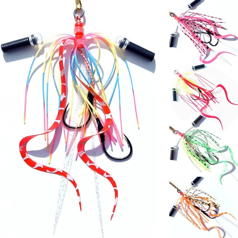 Gancio ausiliario per gonna in silicone Kabura Snapper luminoso, gancio per jigging, gancio per jig, Tenya Pesca, pesca in mare, piombo, 5 pezzi