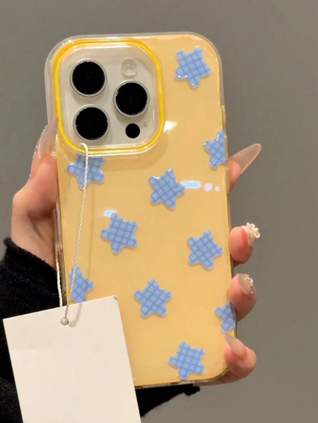 1 Cute Star Fashion Phone Case 3D Dark Grid Pattern Soft Compatible With IPhone 17 Pro Max, 17 Pro, 17 Air, 17, 15, 16 Pro Max, 14 Pro, 13, 12, 11, Y2K Glossy Soft Shell Gift Packaging Spring Birthday Gift Case