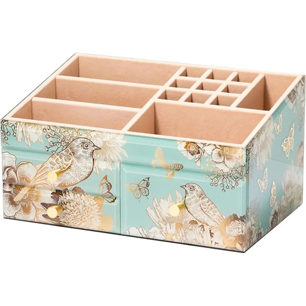 Organizzatore per Trucchi in Vetro per Vanity - Custodia con Cassetti e Rivestimento in Velluto, Organizzatore da Bancone per Rossetti, Pennelli, Prodotti per la Cura della Pelle