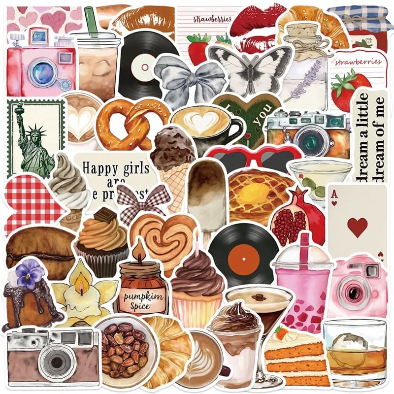 10/30/50 Pezzi Adesivi Vintage in PVC per Dim Sum, Decorazione Estetica Fai-da-Te, Scrapbooking, Forniture Scolastiche