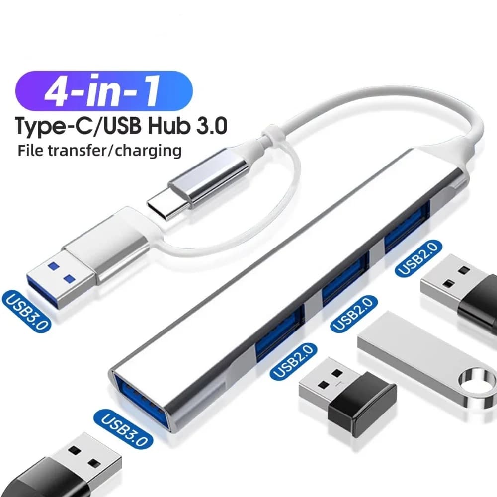 HUB USB tipo C Dock USB 3.0 2.0 Hub 4 porte Multi Splitter Espansore splitter USB multiporta per PC Adattatore USB tipo C per computer