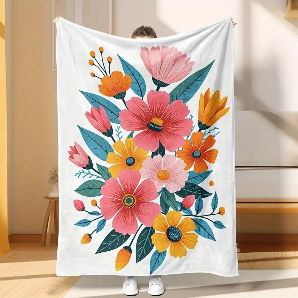 Elegant blue floral pattern Flannel printed blanket suitable for all seasons suitable for living room office sofa and travel