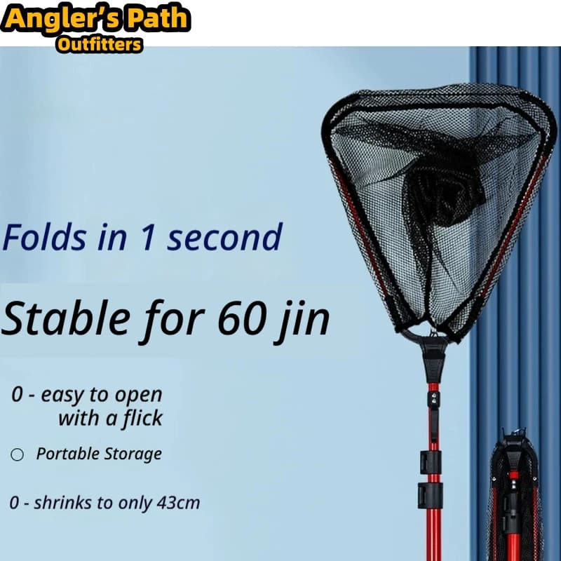 Folding Triangle Fishing Landing Net Aluminum Alloy Telescopic Rod Lightweight Sturdy Portable Big Fish Net For Outdoor Anglers