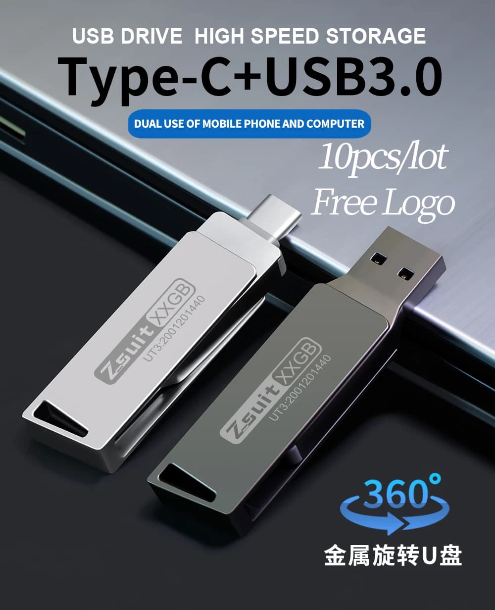 Zsuit 10 Pz/lotto OTG 32G USB Flash Pen Drive Memory Stick In Metallo Usb 3.0 Flash Disk 064G 128G USB3.0 Dual C Pendrive Tipo c U Disco