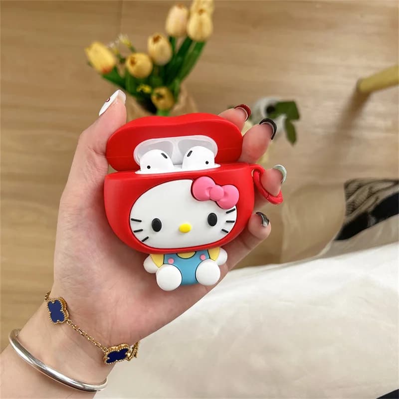 Custodia Protettiva Hello Kitty a Forma di Cartone Animato per Airpods 4, Compatibile con Apple Airpods 1 2 3 Pro 2, Custodia per Auricolari Carina con Ricarica Wireless