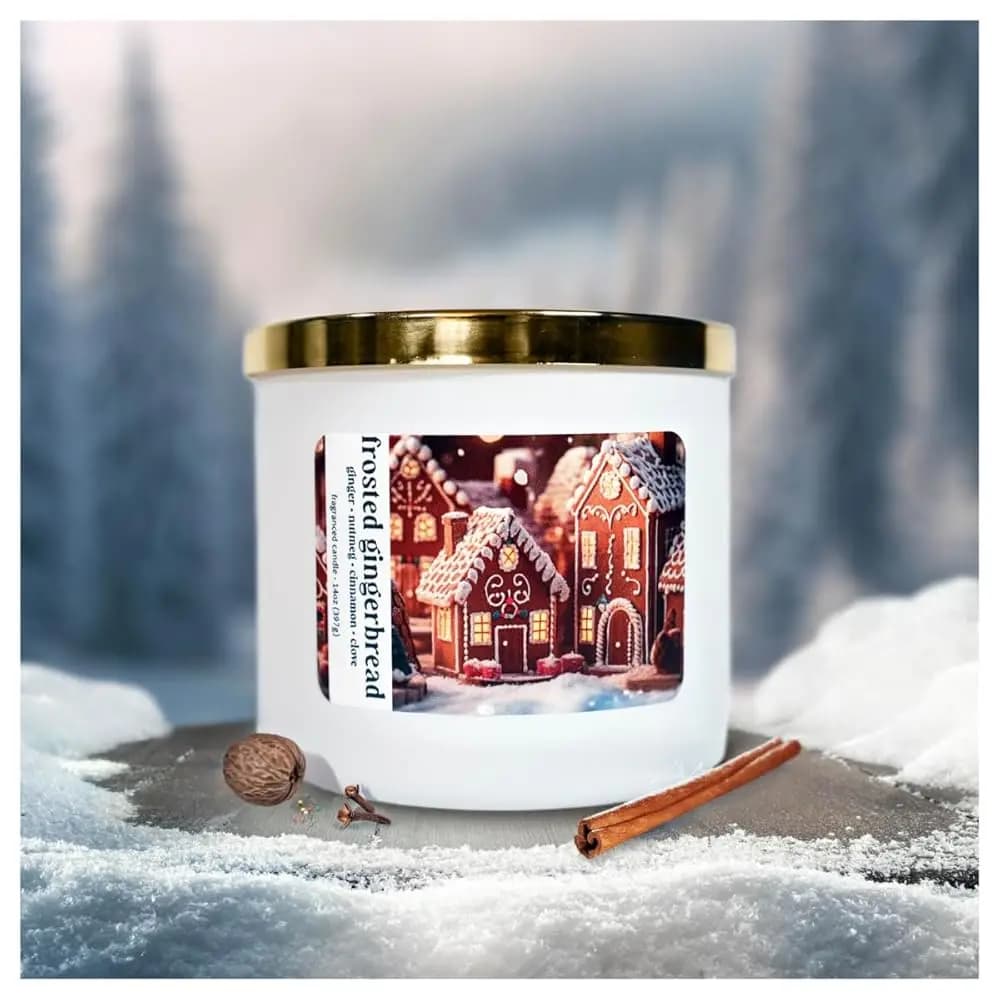 Candela profumata al gingerbread effetto ghiaccio, candela profumata natalizia - Prodotta negli Stati Uniti