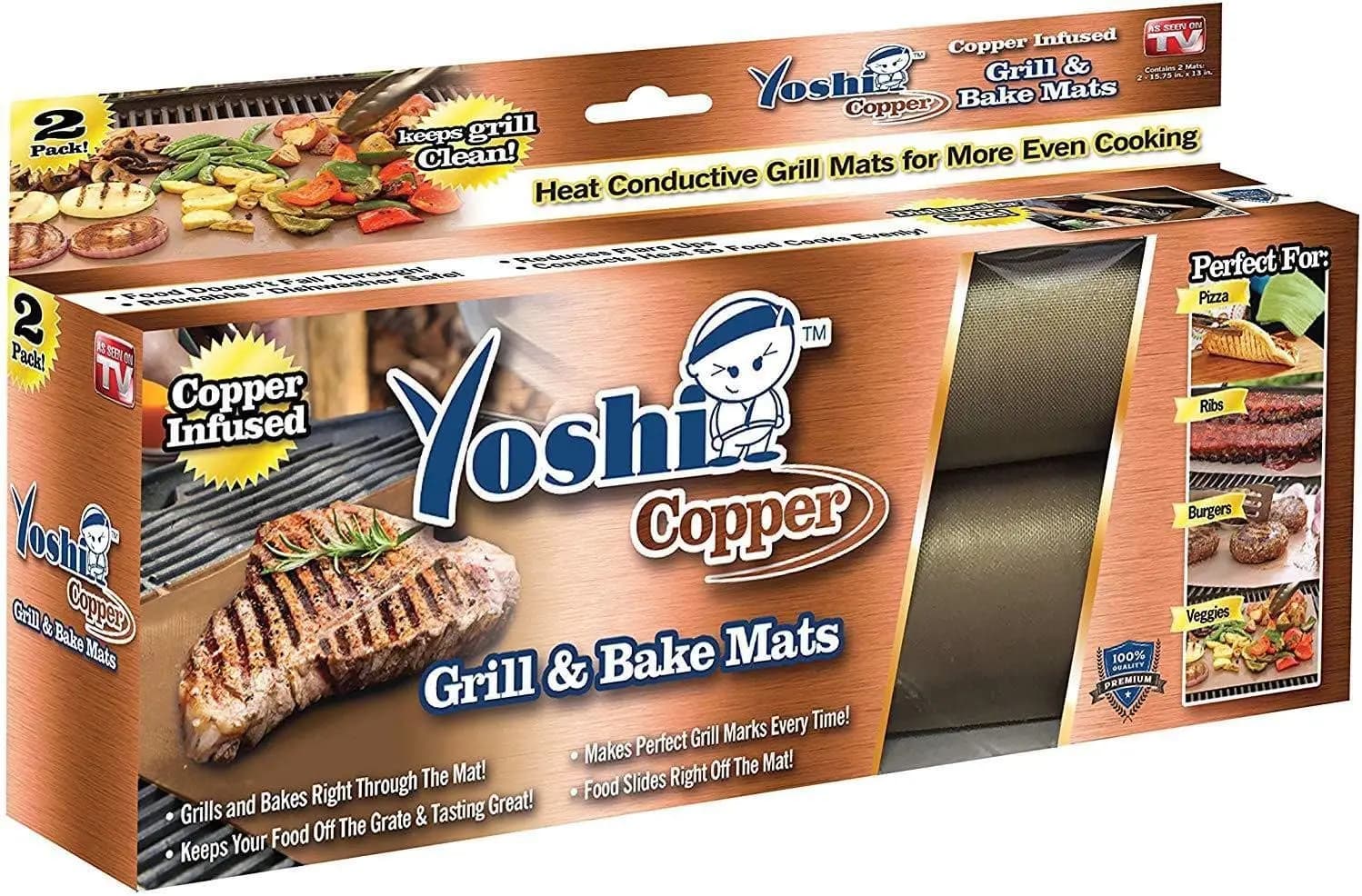 Non-Stick Grill and Bake Mats (Set of 2) - Reusable, Easy Clean