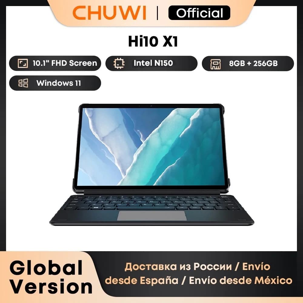 CHUWI Hi10 X1/X2 Tablet 2 in 1 con display da 10.1 pollici, processore Intel N150/i3-10100Y, 8GB di RAM LPDDR5, SSD da 256GB, sistema operativo Windows 11.