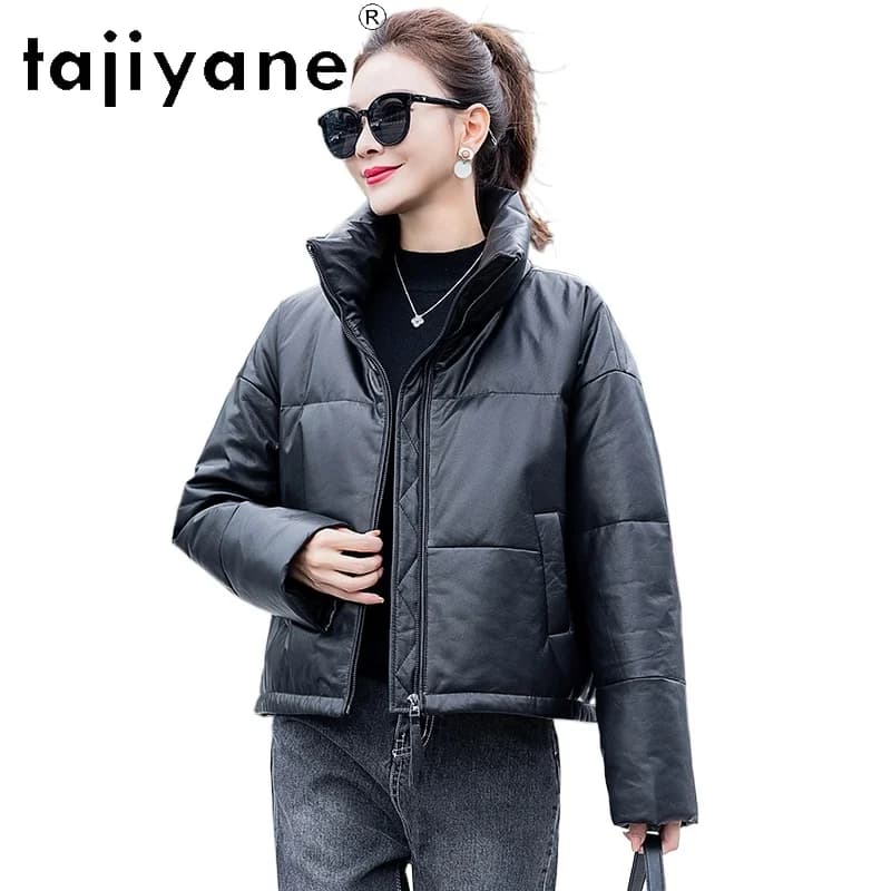 TAJIYANE Cappotto in piuma d'oca in pelle di mucca 100% Donna Elegante piumino corto Luxe Giacche in vera pelle 2025 Abbigliamento donna 3)