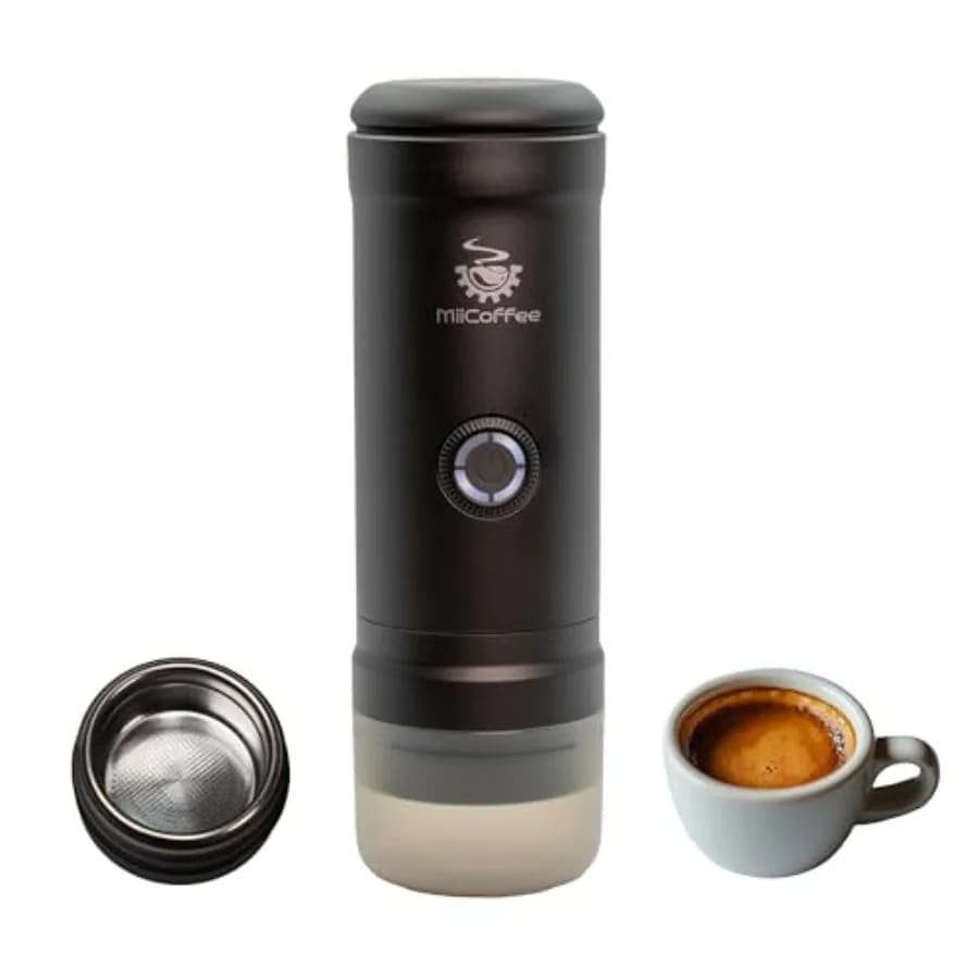 Macchina per Espresso Portatile Eon, Caffettiera da Viaggio con Autoriscaldamento e Ricarica USB-C in Grigio per Preparazione Rapida in Movimento