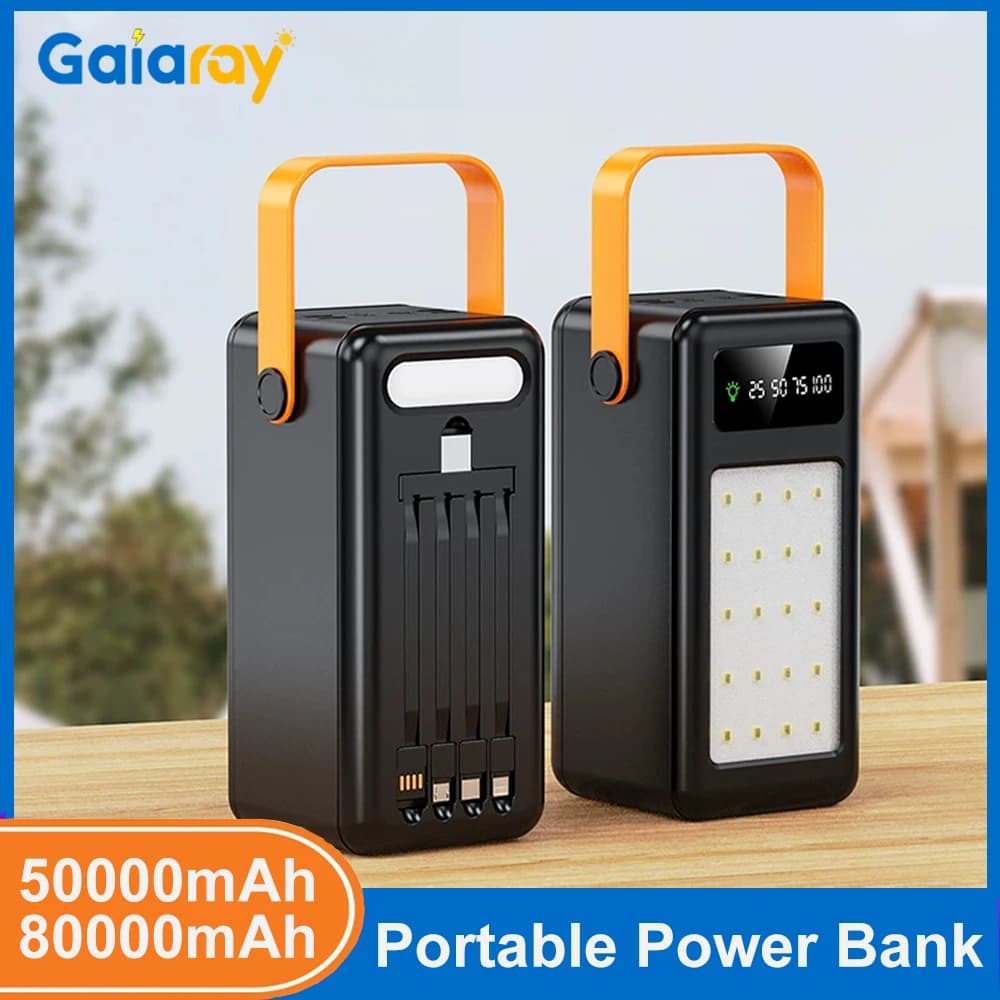 Power Bank Portatile 50000mAh 80000mAh Ricarica Rapida Batteria Esterna per Campeggio all'Aperto Emergenza con Cavo e Luce LED