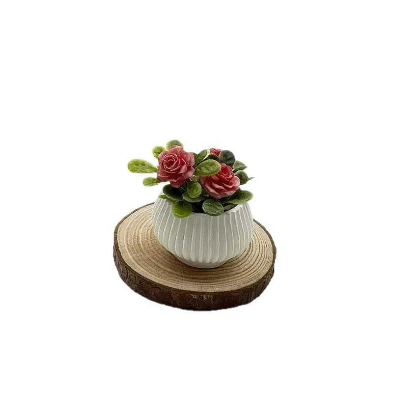 1 Pezzo Mini Pianta di Rosa in Vaso, Decorazione per Casa delle Bambole, Ornamento Artigianale per Paesaggio in Miniatura