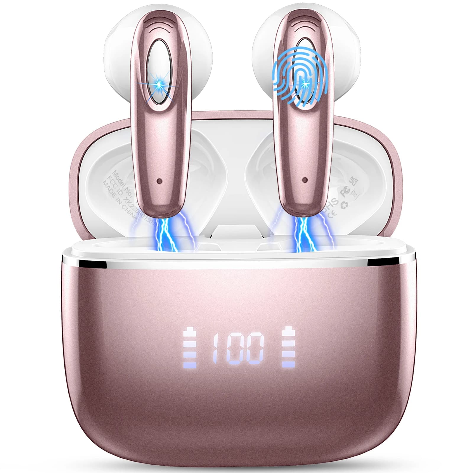 DRSAEC wireless earphones, Bluetooth 5.3, microphone with noise cancellation 4 ENC, charging case with 40-hour LED display, IP7 waterproof in-ear headphones.