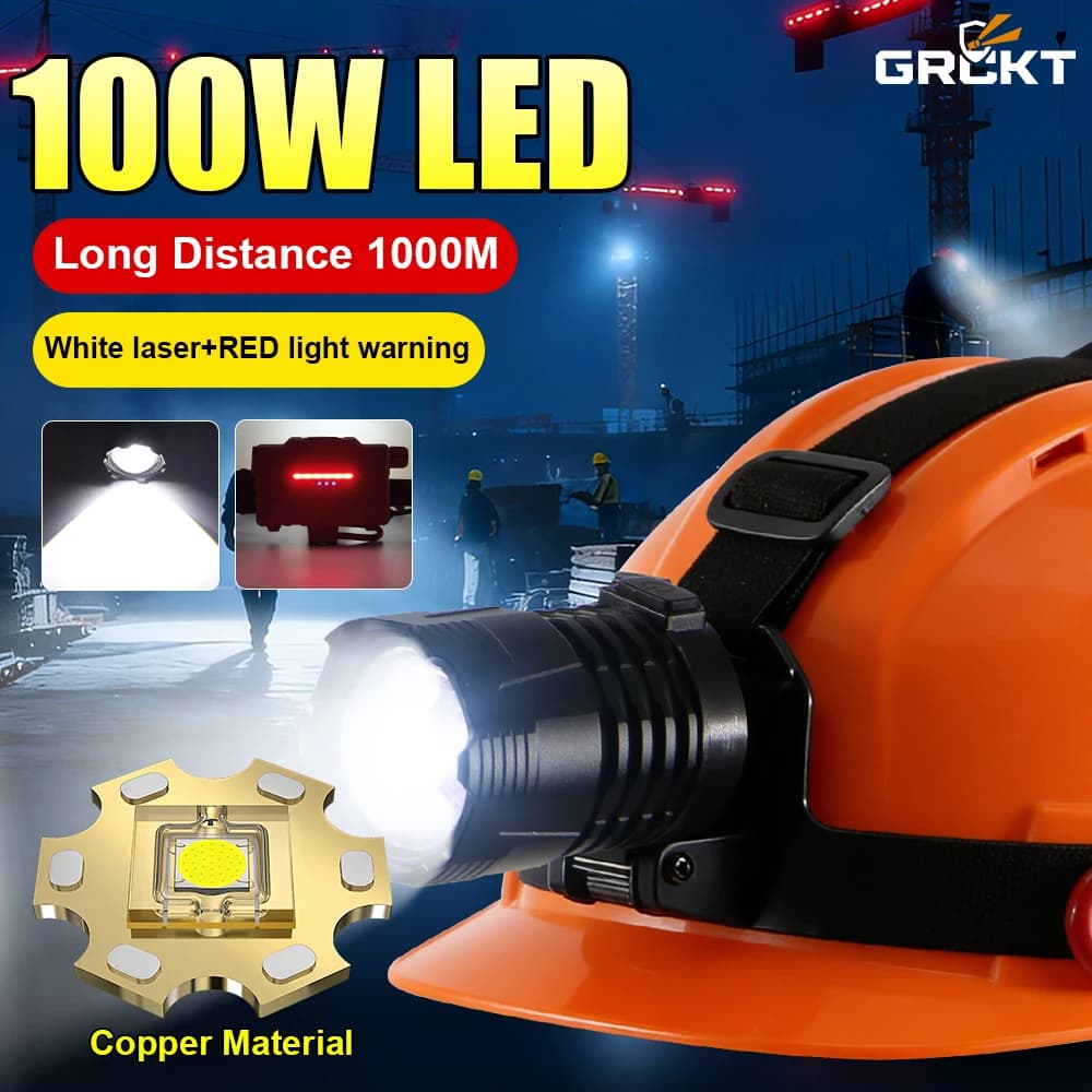 Lampada Frontale GRCKT con Nucleo Metallico in Rame, Faro Professionale da Minatore, Luce Industriale di Sicurezza, Lampada Frontale Resistente agli Urti, Lampada di Emergenza, Regali Festivi