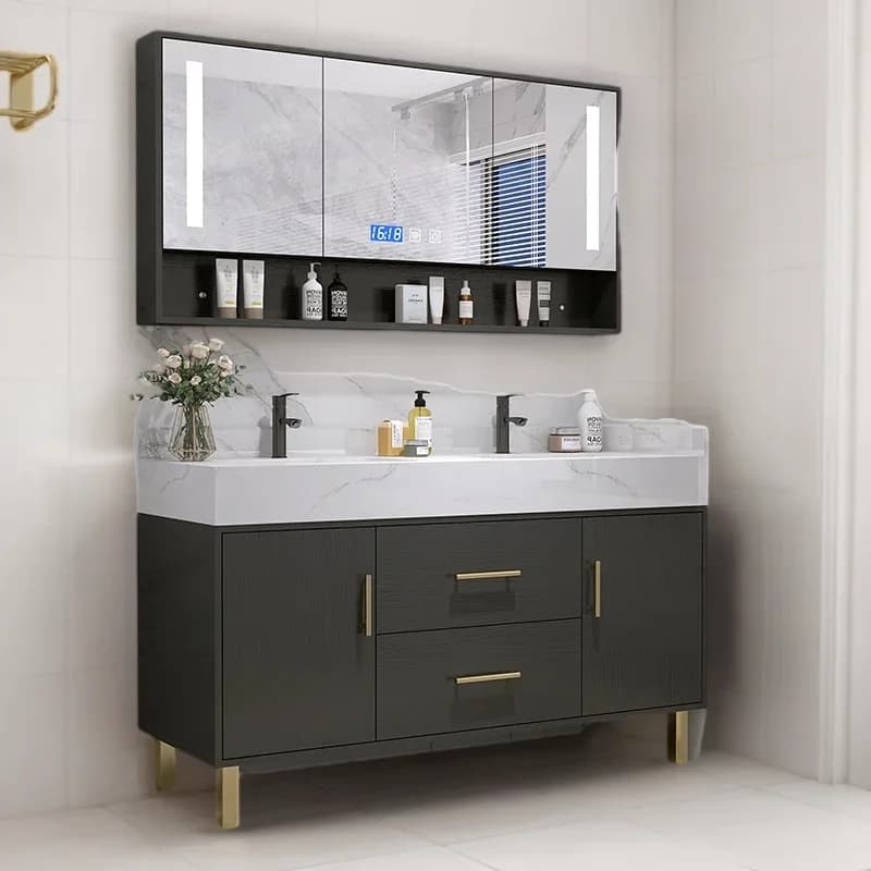 Mobiletto da bagno a parete con specchio Illuminazione a LED Mensola da bagno per la casa Armadio Meuble Wc Toilette Baule ad angolo