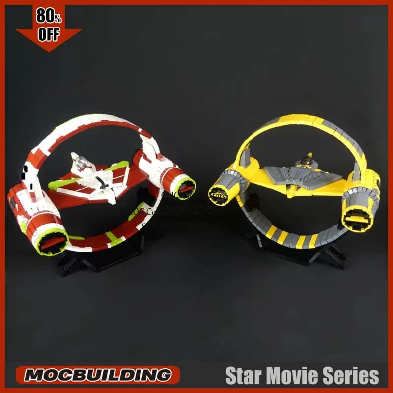 Blocchi da Costruzione MOC Scena Cinematografica: Anello con Starfighter su Supporto, Mattoncini Tecnologici, Giocattoli Educativi Creativi, Regali di Natale