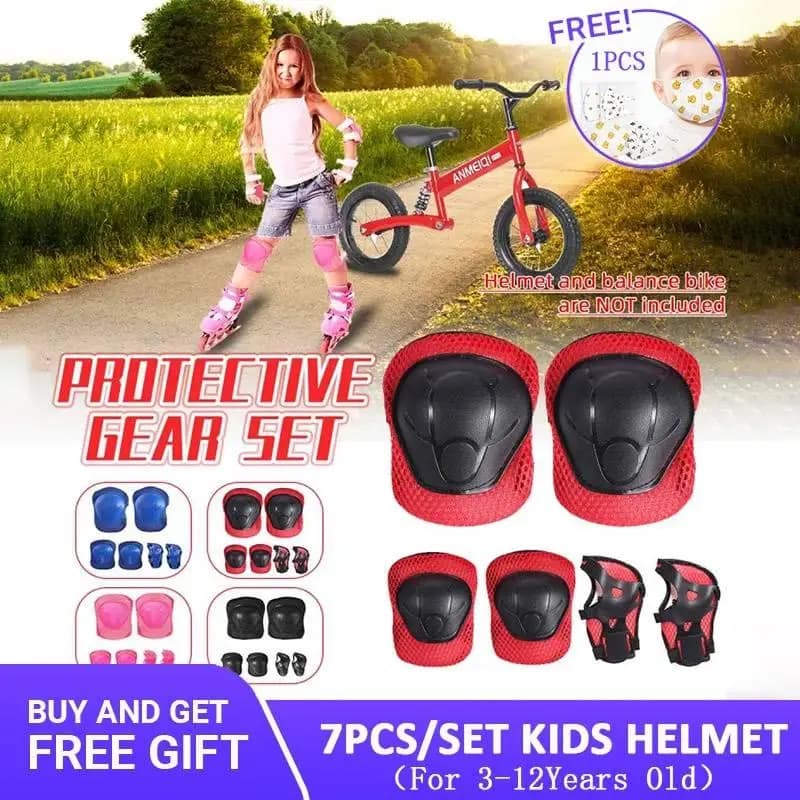 Kids 7pcs Ice Skating Safety Gear Set Includes Comfortable Elbow Knee Wrist Protection Pads