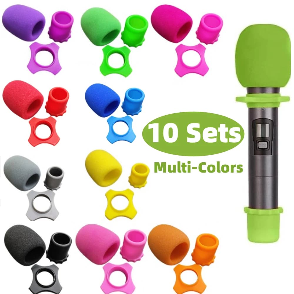 Set da 10 Anelli in Silicone Antiscivolo e Antivibrazione per Microfono, Coperture in Schiuma Colorate per KTV, Registrazioni e Performance