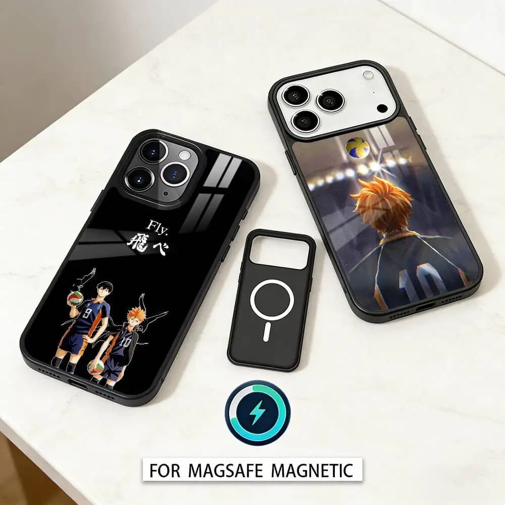 Custodia per telefono H-Haikyuu Volleyball Japan Anime per iPhone 17, 16, 15, 14, 13, 12, Pro, Max con ricarica wireless magnetica MagSafe