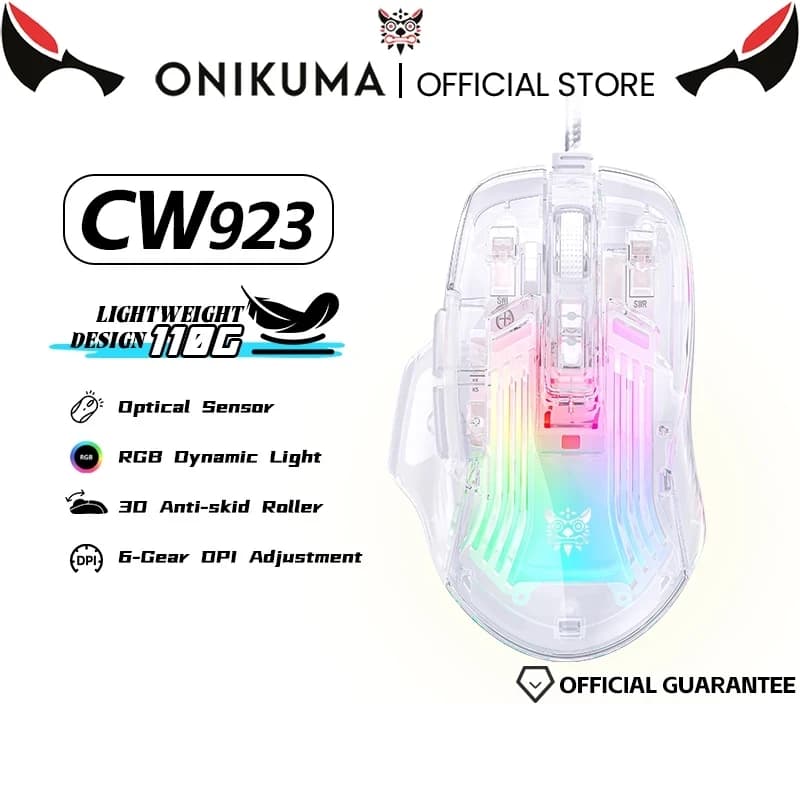 Onikuma Cw923 E-Sports Gaming Mouse Wired Transparent Body 12800Dpi Ultra-Low Latency for E-Sports