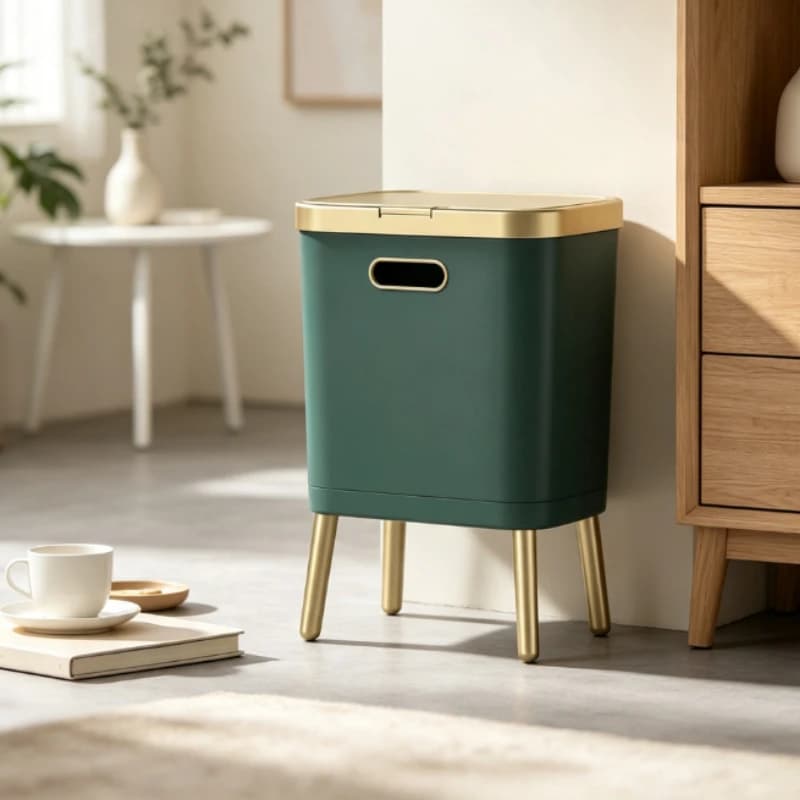 Large Square Trash Can with Odor-Sealing Lid,Plastic Waste Bin for Toilet,Multifunctional Sorting Recycle Container ElevatedLegs