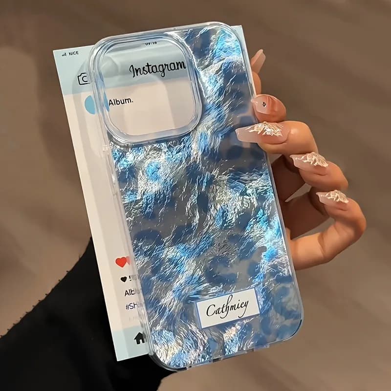 For iPhone 17 16 15 14 13 12 11 Pro Max Silicone Case with blue leopard print for iPhone XS Max XR X 7 8 Plus 16E 17 Air Fundas