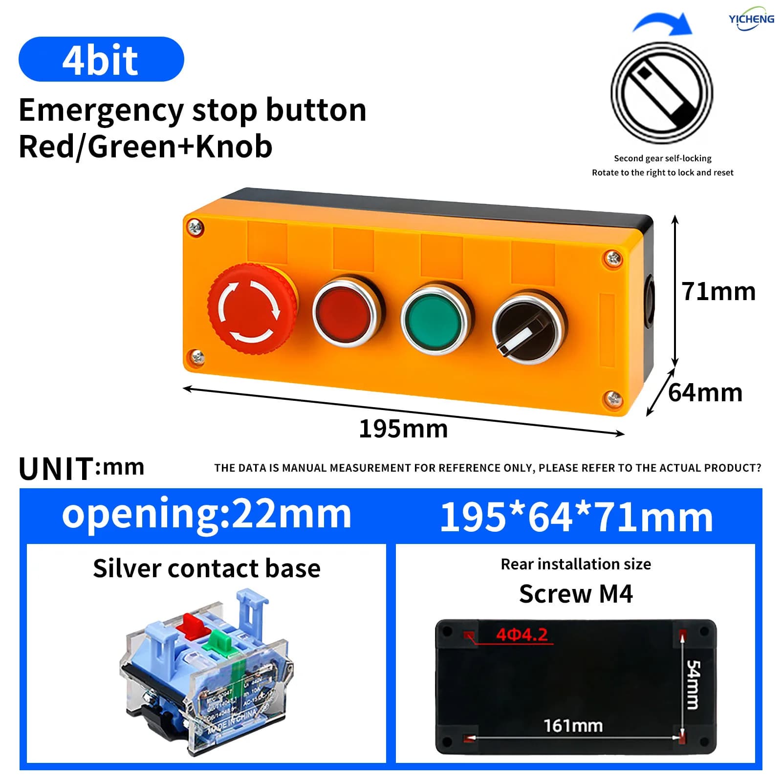 1Pcs 22mm 3 bit /4 bit Control Station Box Set,Push Button Switches,2-Position Rotary Switch & Emergency Stop Button(optional)
