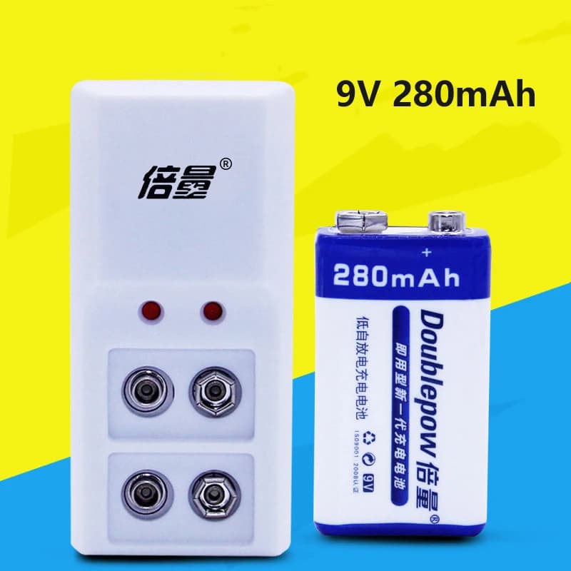 Batteria ricaricabile Ni-MH 9V 280mAh 6F22 con caricabatterie per multimetro, rilevatore di fumo, metal detector, microfono giocattolo, batteria riutilizzabile