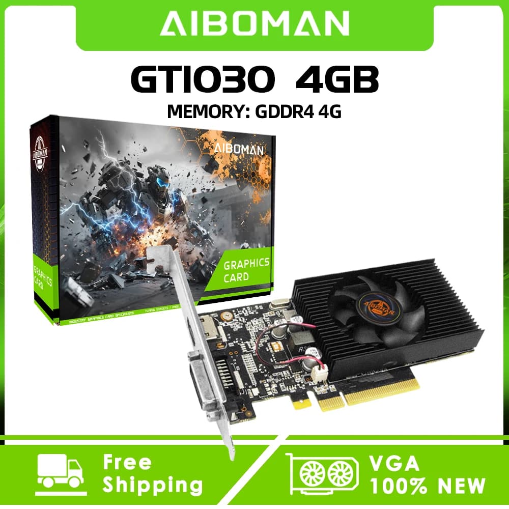 Scheda Grafica AIBOMAN GT1030 4GB GDDR4 64BIT 30W HDMI+DVI PCIe 4.0 Adatta per Computer e Gaming