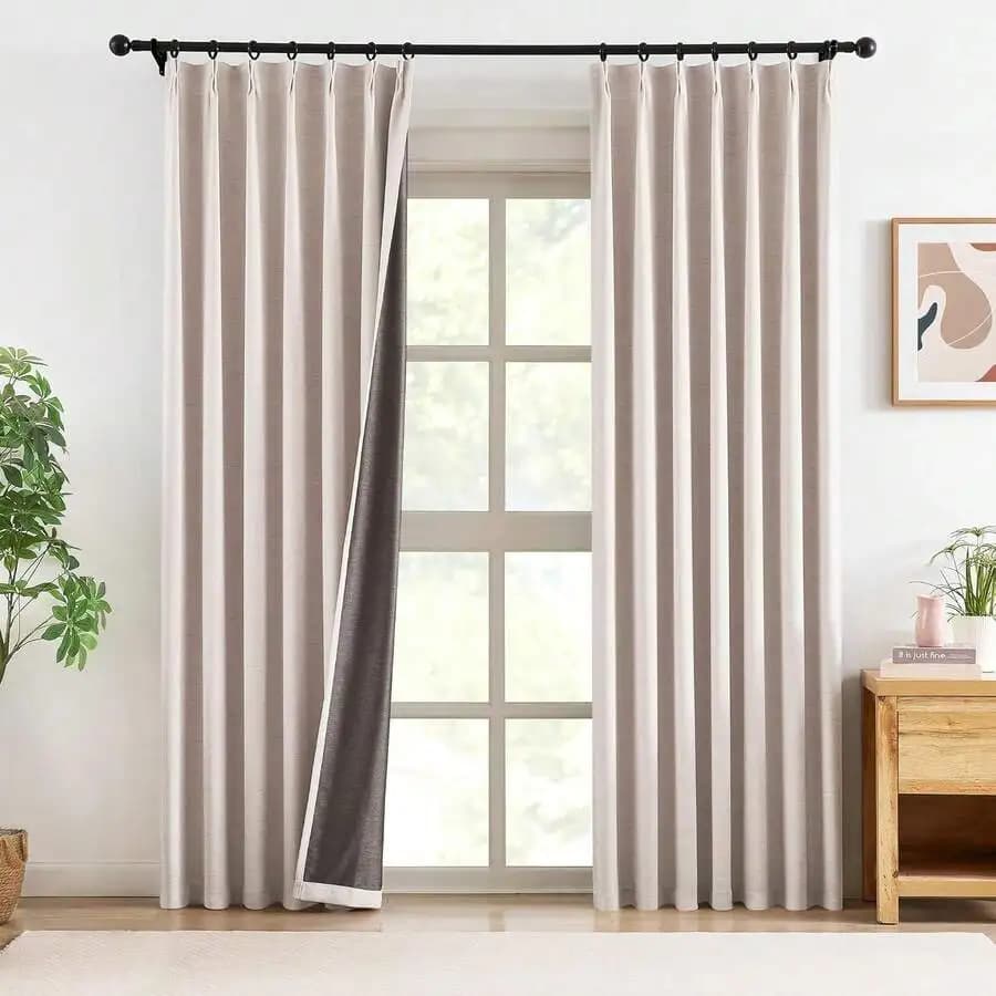 Linen Blackout Curtains 52x84 Inch Thermal Insulated Noise Reducing Window Treatment Beige
