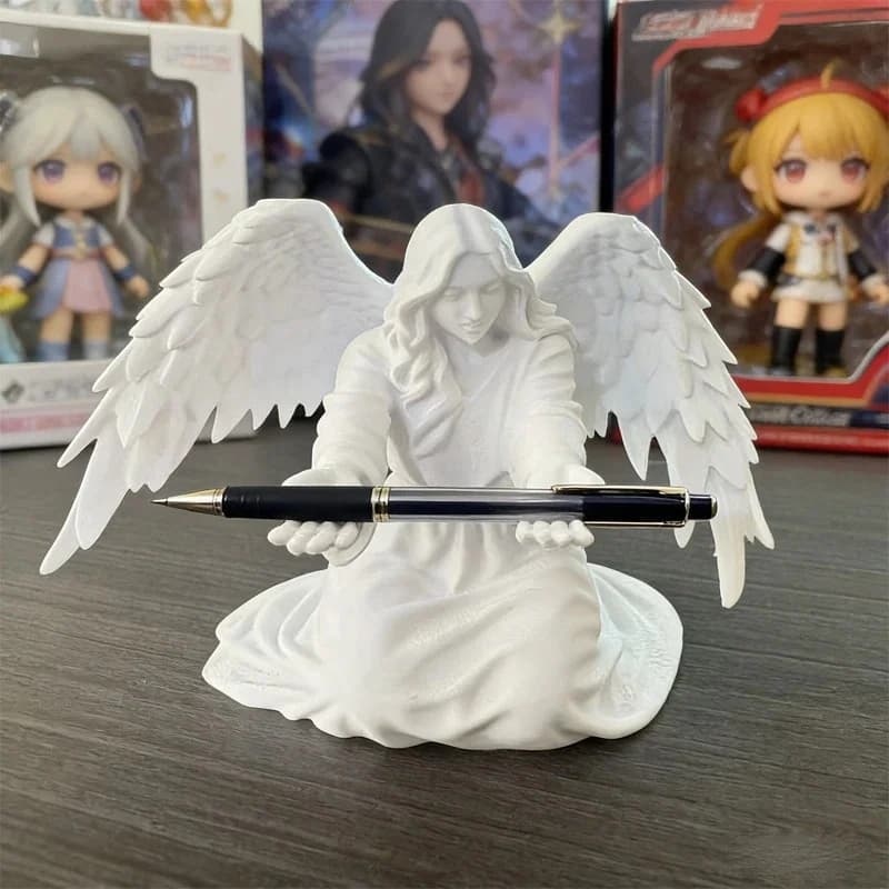 Portapenne Stampato in 3D con Angelo Inginocchiato, Guerriero Oscuro, Ninja - Supporto Creativo per Penne, Organizzatore da Scrivania per Ufficio, Decorazione per la Casa, Regalo