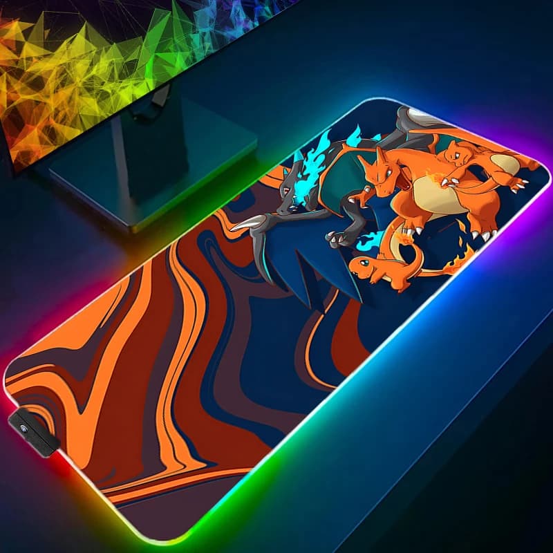 Tappetino da scrivania con luce a LED XXL Computer P-pokemon Eevee Tappetino per mouse Retroilluminazione Tappetino per tastiera Tavolo Mause Tappetino per mouse da gioco Tappeto RGB